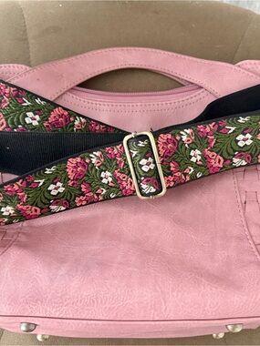 Pink Floral Embroidered Adjustable Shoulder Strap for Women’s Bags
